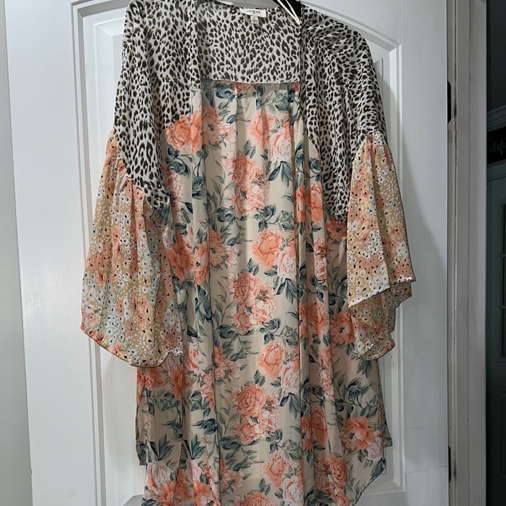 Floral and Leopard Print Kimono